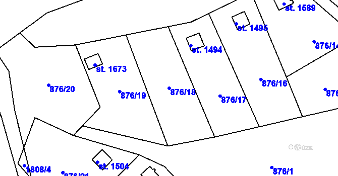 Parcela st. 876/18 v KÚ Vamberk, Katastrální mapa