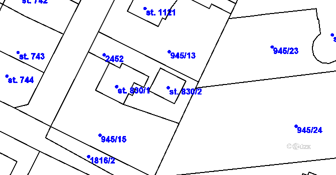 Parcela st. 830/2 v KÚ Vamberk, Katastrální mapa