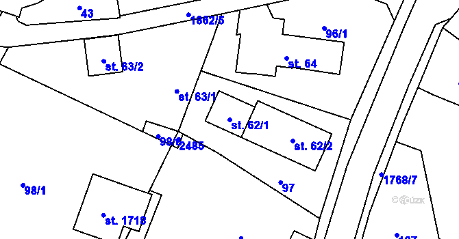 Parcela st. 62/1 v KÚ Vamberk, Katastrální mapa