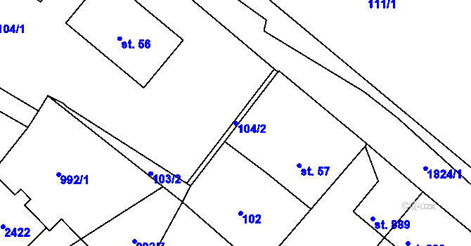 Parcela st. 104/2 v KÚ Vamberk, Katastrální mapa