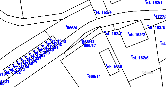 Parcela st. 666/17 v KÚ Vamberk, Katastrální mapa