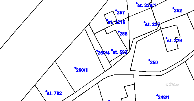 Parcela st. 260/4 v KÚ Vamberk, Katastrální mapa