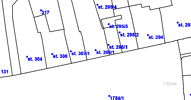 Parcela st. 308/1 v KÚ Vamberk, Katastrální mapa