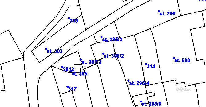 Parcela st. 308/2 v KÚ Vamberk, Katastrální mapa