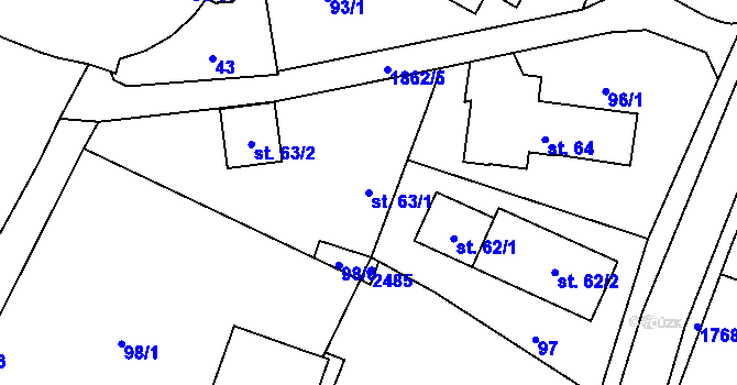 Parcela st. 63/1 v KÚ Vamberk, Katastrální mapa