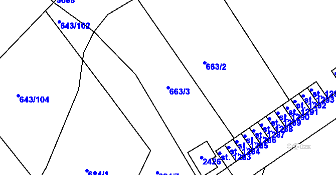 Parcela st. 663/3 v KÚ Vamberk, Katastrální mapa