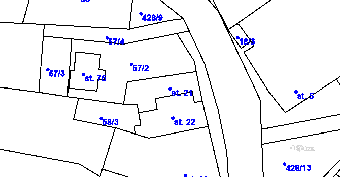 Parcela st. 21 v KÚ Vanice, Katastrální mapa