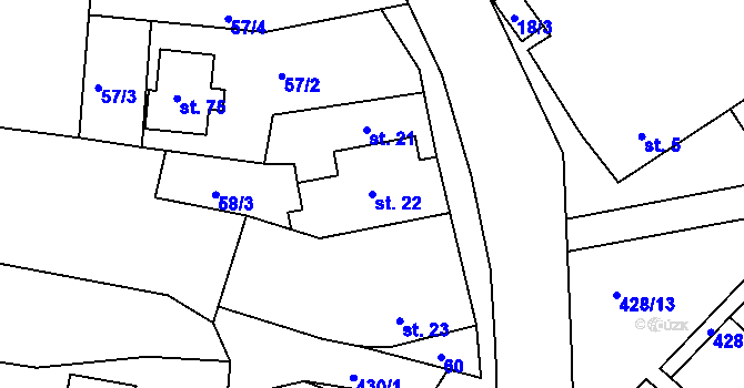 Parcela st. 22 v KÚ Vanice, Katastrální mapa