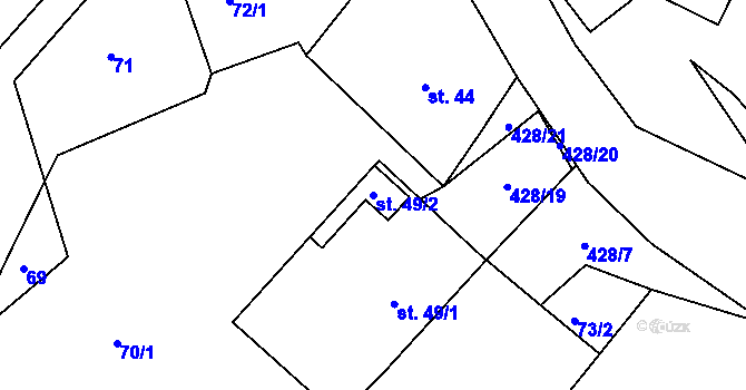 Parcela st. 49/2 v KÚ Vanice, Katastrální mapa