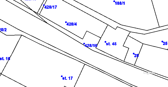 Parcela st. 428/16 v KÚ Vanice, Katastrální mapa