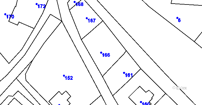 Parcela st. 166 v KÚ Vaňov, Katastrální mapa