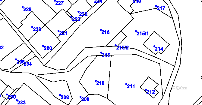 Parcela st. 213 v KÚ Vaňov, Katastrální mapa