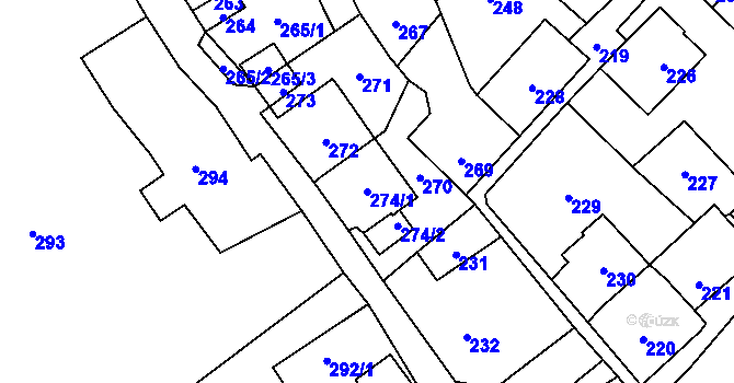 Parcela st. 274/1 v KÚ Vaňov, Katastrální mapa