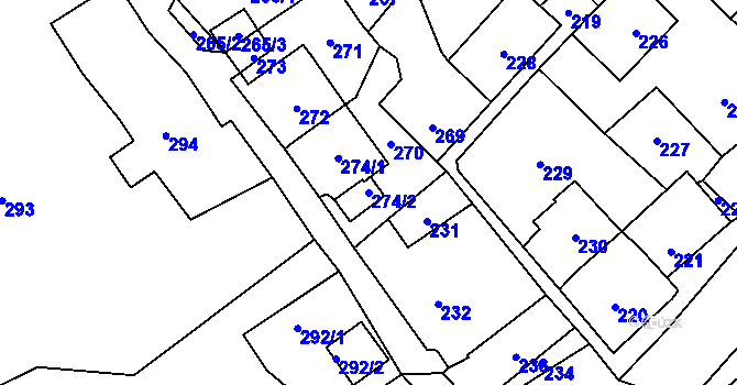 Parcela st. 274/2 v KÚ Vaňov, Katastrální mapa