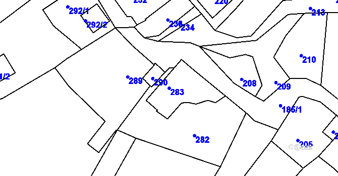 Parcela st. 283 v KÚ Vaňov, Katastrální mapa