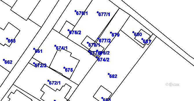 Parcela st. 678/2 v KÚ Vaňov, Katastrální mapa