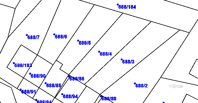 Parcela st. 688/4 v KÚ Vaňov, Katastrální mapa