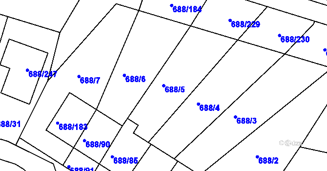 Parcela st. 688/5 v KÚ Vaňov, Katastrální mapa