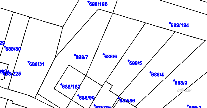 Parcela st. 688/6 v KÚ Vaňov, Katastrální mapa