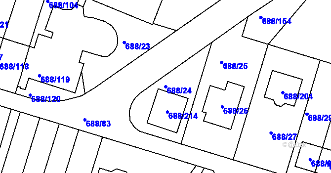 Parcela st. 688/24 v KÚ Vaňov, Katastrální mapa