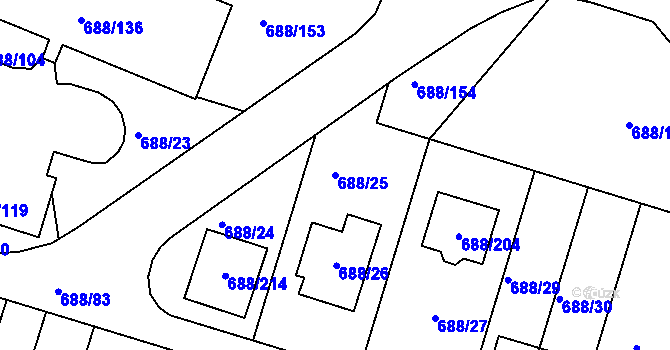 Parcela st. 688/25 v KÚ Vaňov, Katastrální mapa