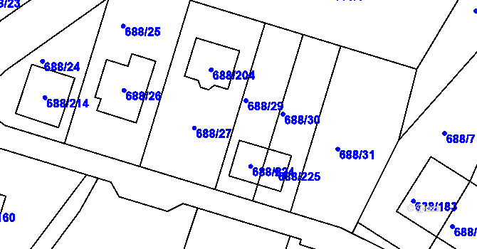 Parcela st. 688/29 v KÚ Vaňov, Katastrální mapa
