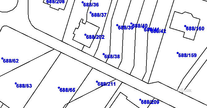 Parcela st. 688/38 v KÚ Vaňov, Katastrální mapa