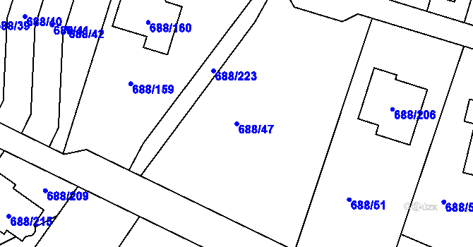 Parcela st. 688/47 v KÚ Vaňov, Katastrální mapa