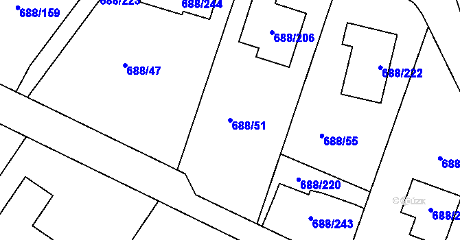 Parcela st. 688/51 v KÚ Vaňov, Katastrální mapa