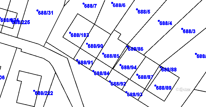 Parcela st. 688/85 v KÚ Vaňov, Katastrální mapa