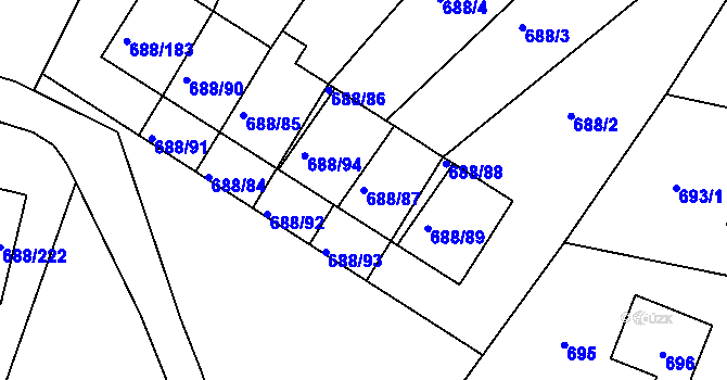 Parcela st. 688/87 v KÚ Vaňov, Katastrální mapa