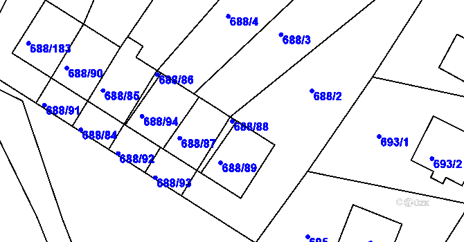 Parcela st. 688/88 v KÚ Vaňov, Katastrální mapa