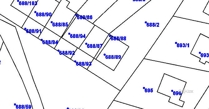 Parcela st. 688/89 v KÚ Vaňov, Katastrální mapa