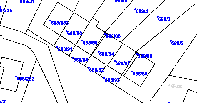 Parcela st. 688/94 v KÚ Vaňov, Katastrální mapa