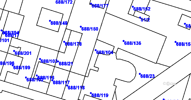 Parcela st. 688/104 v KÚ Vaňov, Katastrální mapa