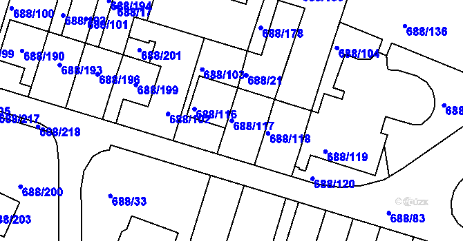Parcela st. 688/117 v KÚ Vaňov, Katastrální mapa