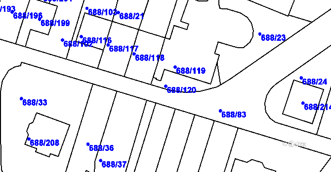 Parcela st. 688/120 v KÚ Vaňov, Katastrální mapa