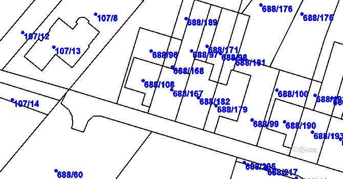 Parcela st. 688/167 v KÚ Vaňov, Katastrální mapa