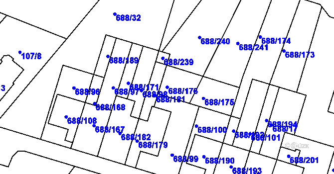 Parcela st. 688/176 v KÚ Vaňov, Katastrální mapa