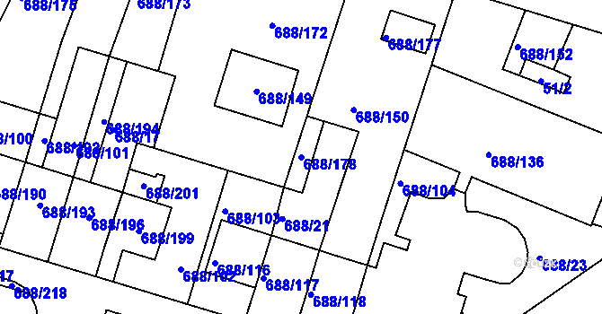 Parcela st. 688/178 v KÚ Vaňov, Katastrální mapa