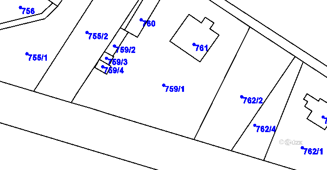 Parcela st. 759/1 v KÚ Vaňov, Katastrální mapa