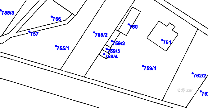Parcela st. 759/4 v KÚ Vaňov, Katastrální mapa