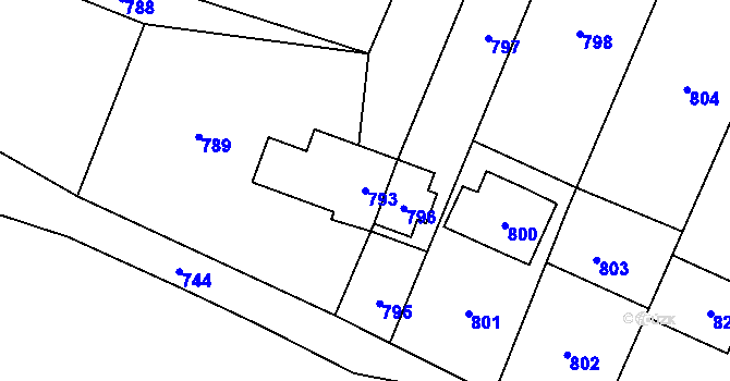Parcela st. 793 v KÚ Vaňov, Katastrální mapa