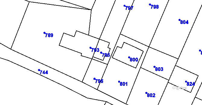 Parcela st. 796 v KÚ Vaňov, Katastrální mapa