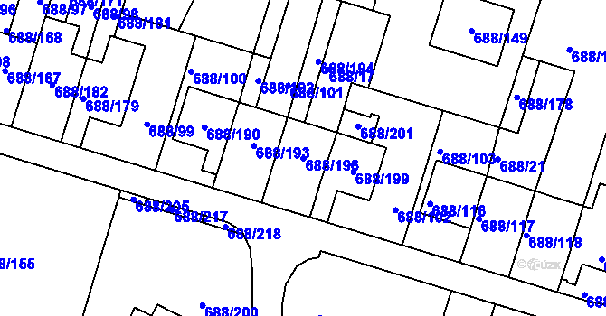 Parcela st. 688/196 v KÚ Vaňov, Katastrální mapa