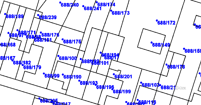 Parcela st. 688/194 v KÚ Vaňov, Katastrální mapa