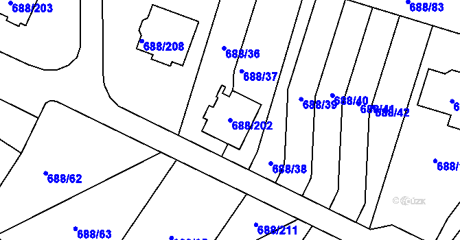 Parcela st. 688/202 v KÚ Vaňov, Katastrální mapa