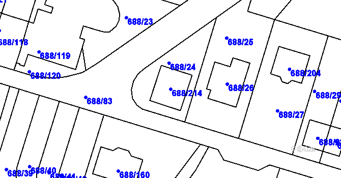 Parcela st. 688/214 v KÚ Vaňov, Katastrální mapa