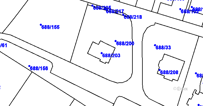 Parcela st. 688/203 v KÚ Vaňov, Katastrální mapa