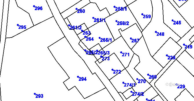 Parcela st. 265/3 v KÚ Vaňov, Katastrální mapa